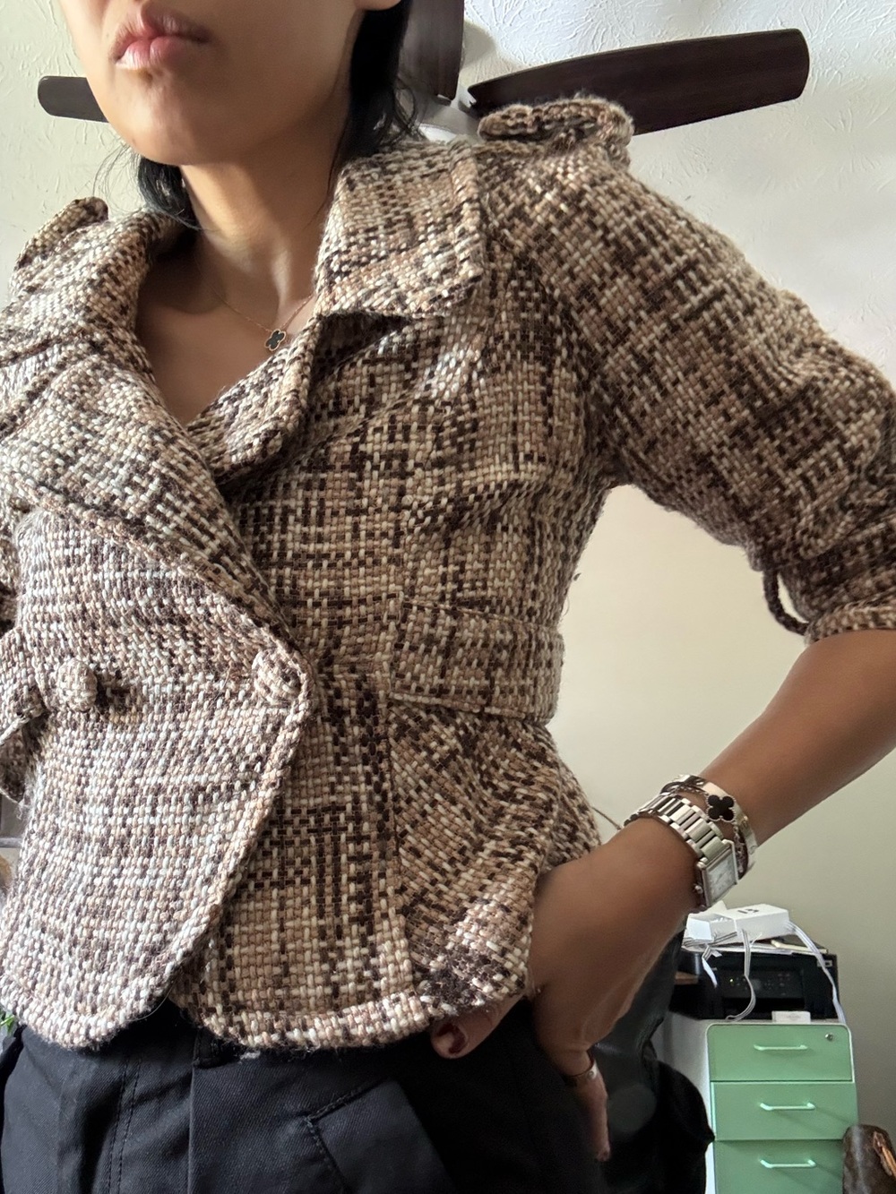 Bebe Woven Tweed Brown Short Jacket - Women Size S like new